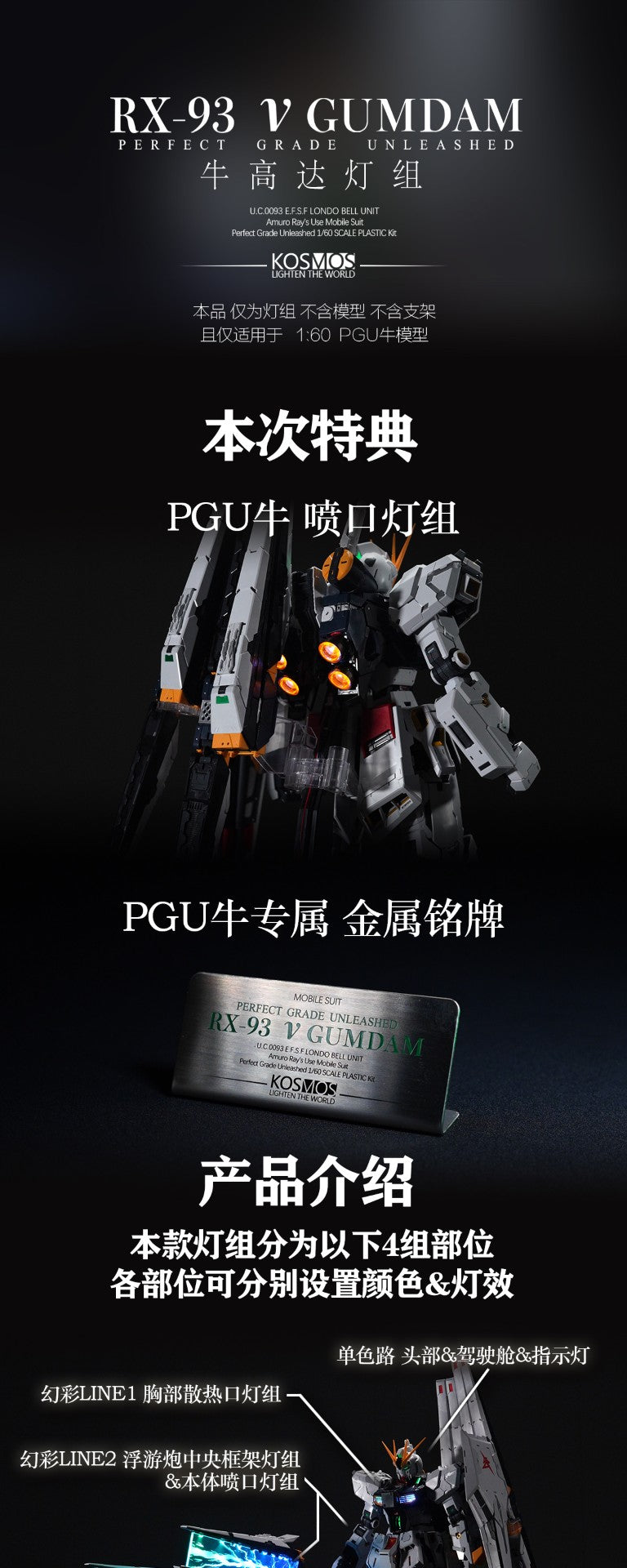 [PREORDER] KOSMOS PGU Nu Gundam LED Kit - Luxury Edition