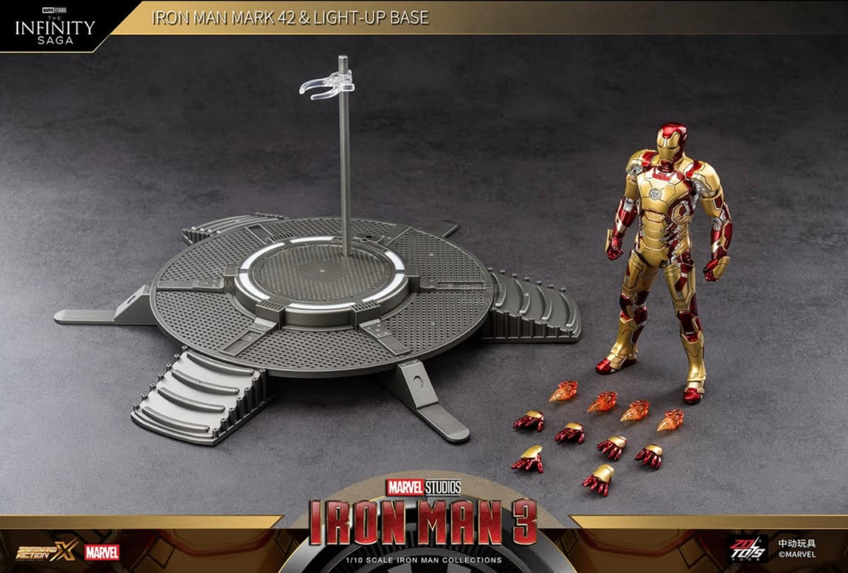 ZD Toys Iron Man Mark 42 1/10 Action Figure & Light Up Base Set