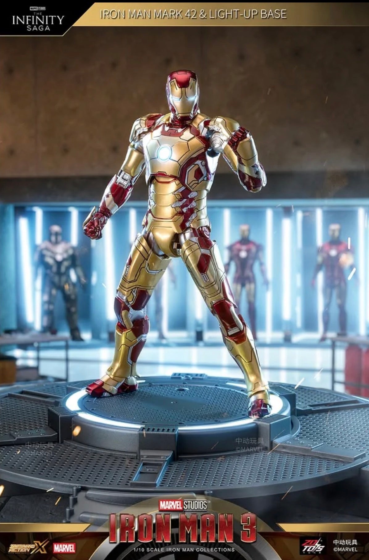 ZD Toys Iron Man Mark 42 1/10 Action Figure & Light Up Base Set