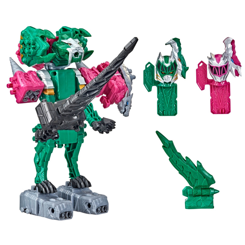 Power Rangers Dino Fury Pink Ankylo Hammer Zord and Green Tiger Claw Zord